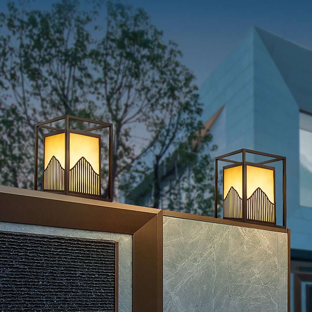 Outdoor Garden Light with Mountain Scene Shade in Stainless Steel
