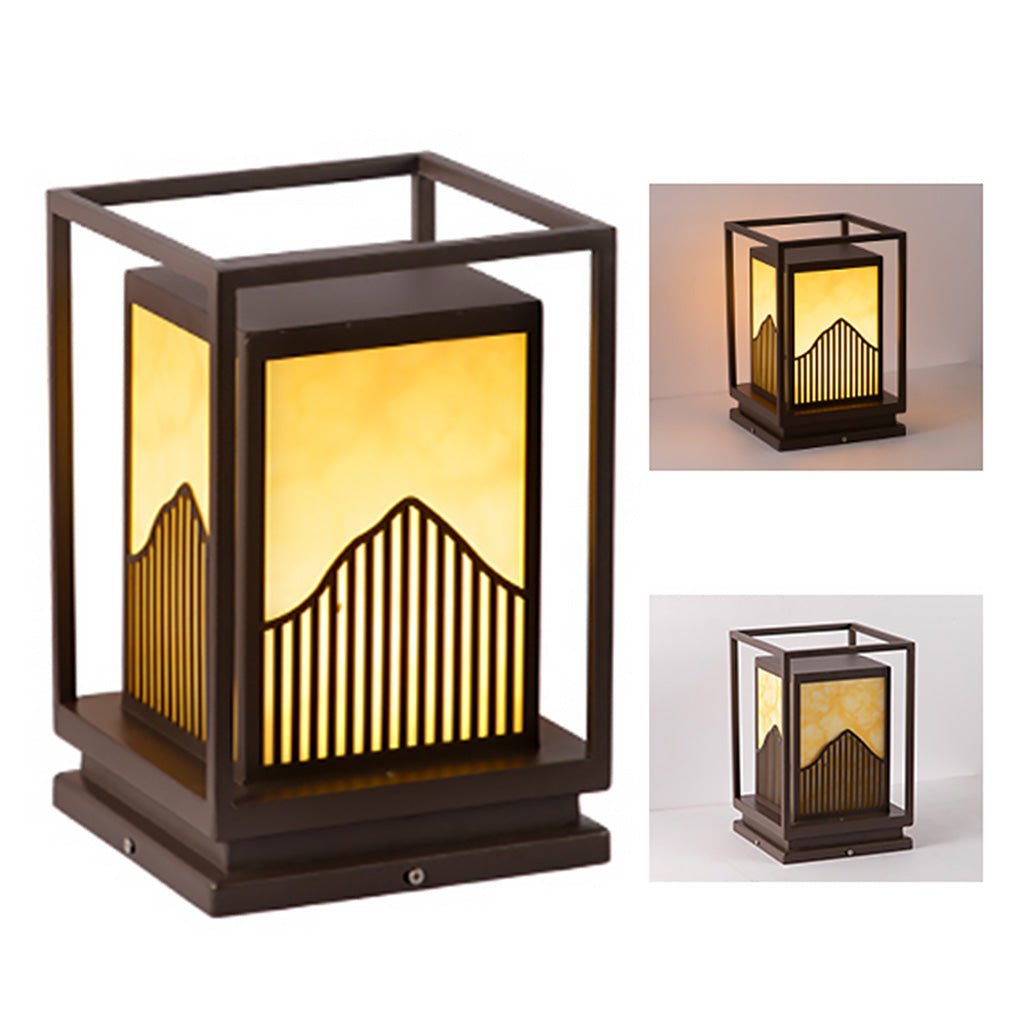 Outdoor Garden Light with Mountain Scene Shade in Stainless Steel