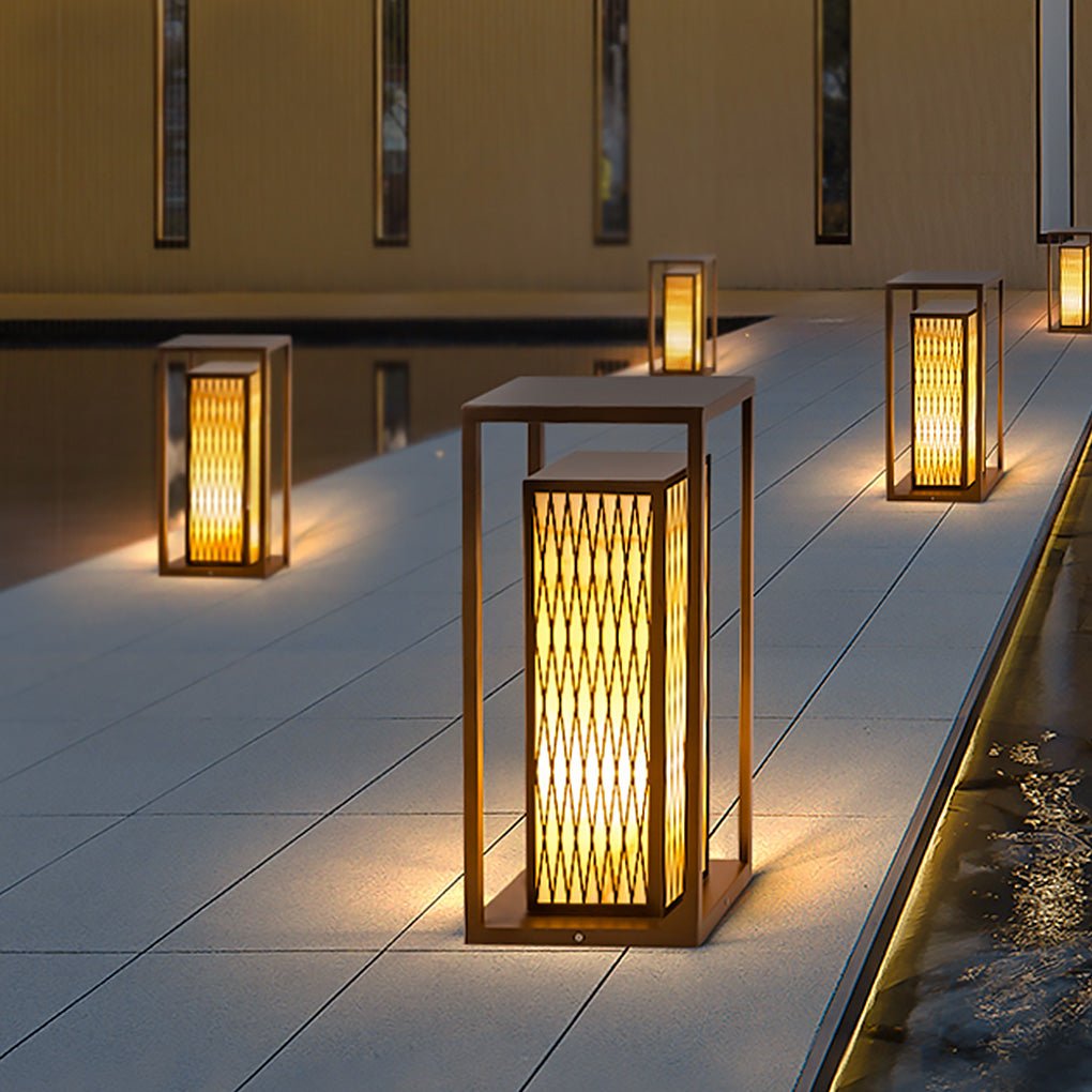 Classic Asian Courtyard Rectangular LED Outdoor Wall Light in Brown