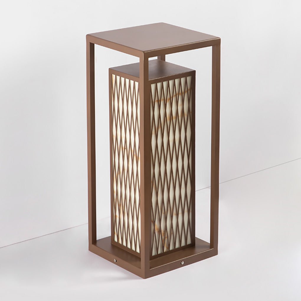 Classic Asian Courtyard Rectangular LED Outdoor Wall Light in Brown