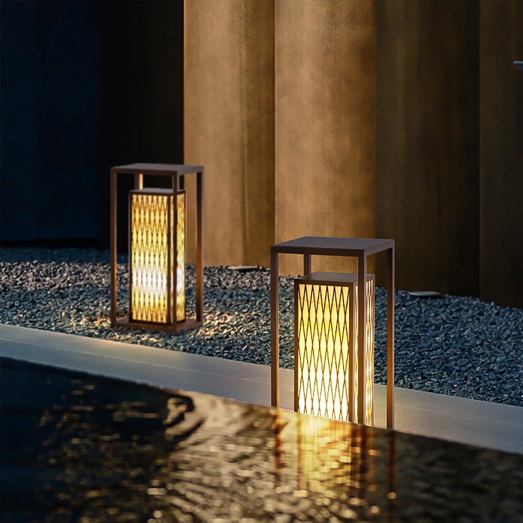 Classic Asian Courtyard Rectangular LED Outdoor Wall Light in Brown
