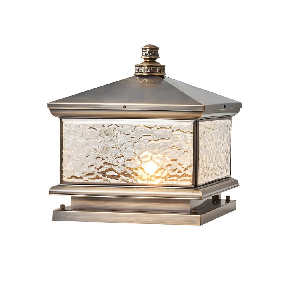Antique Brass Square Pier Post Light with Ripple Glass Shade