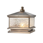 Antique Brass Square Pier Post Light with Ripple Glass Shade