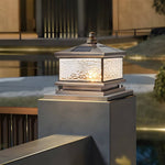 Antique Brass Square Pier Post Light with Ripple Glass Shade