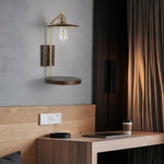 Japanese Retro Wave Glass Wall Sconce with Rubberwood Accent