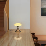 Mid-Century Modern Mushroom Table Lamp with Silver Iron Frame and LED Glow