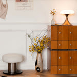 Mid-Century Modern Mushroom Table Lamp with Silver Iron Frame and LED Glow