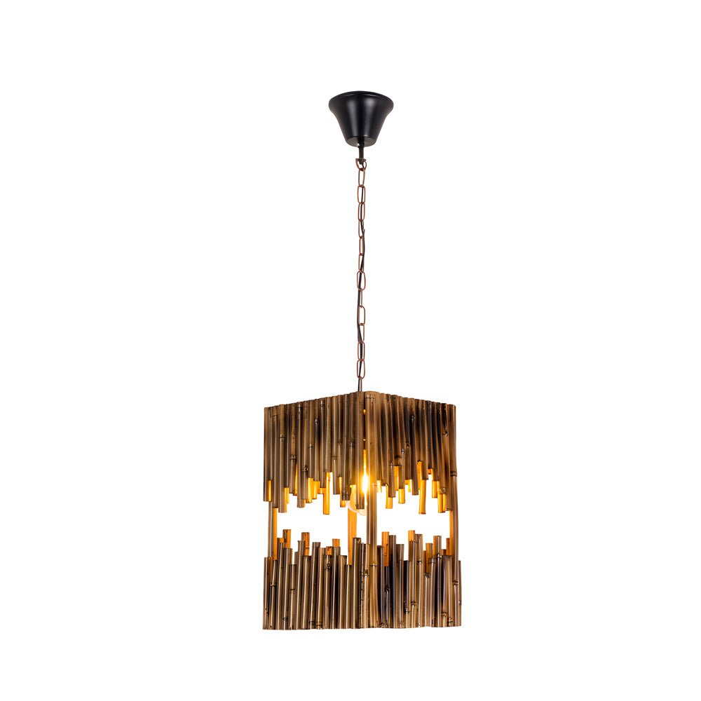 Artisan Bamboo Cuboid Pendant Light – Retro LED Suspension Lamp