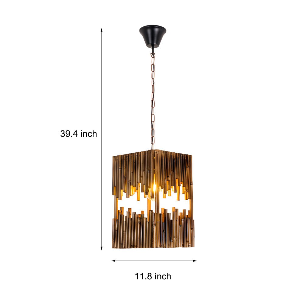 Artisan Bamboo Cuboid Pendant Light – Retro LED Suspension Lamp