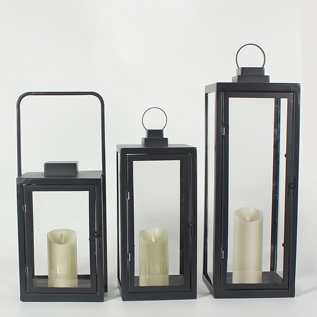 Retro Wrought Iron Glass Candle Holder Outdoor Windproof Portable Lamp