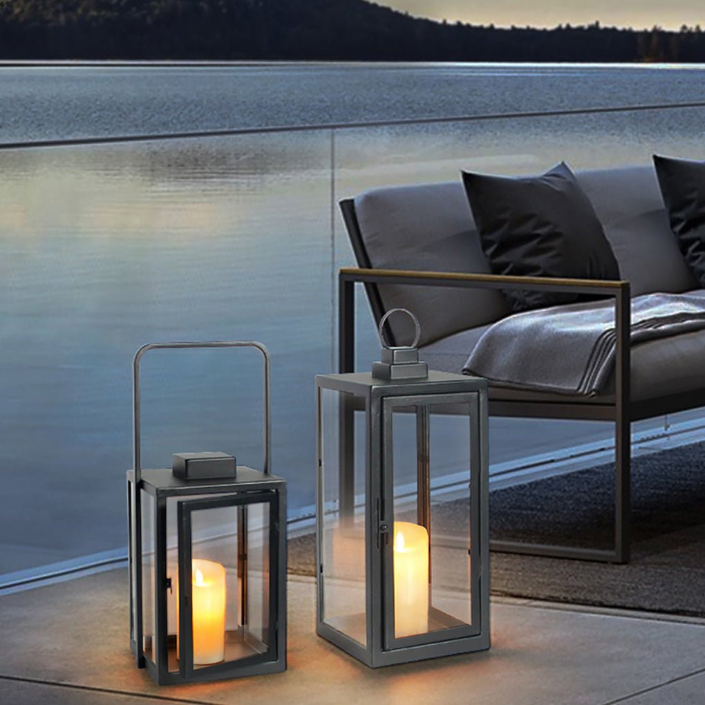 Retro Wrought Iron Glass Candle Holder Outdoor Windproof Portable Lamp