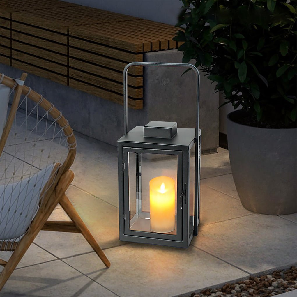 Retro Wrought Iron Glass Candle Holder Outdoor Windproof Portable Lamp