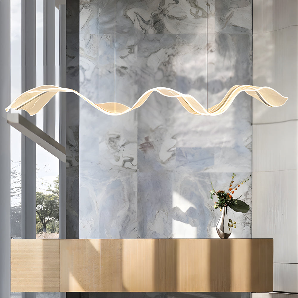Ribbon Wave LED Pendant Light – Modern Linear Suspension for Dining and Living Spaces