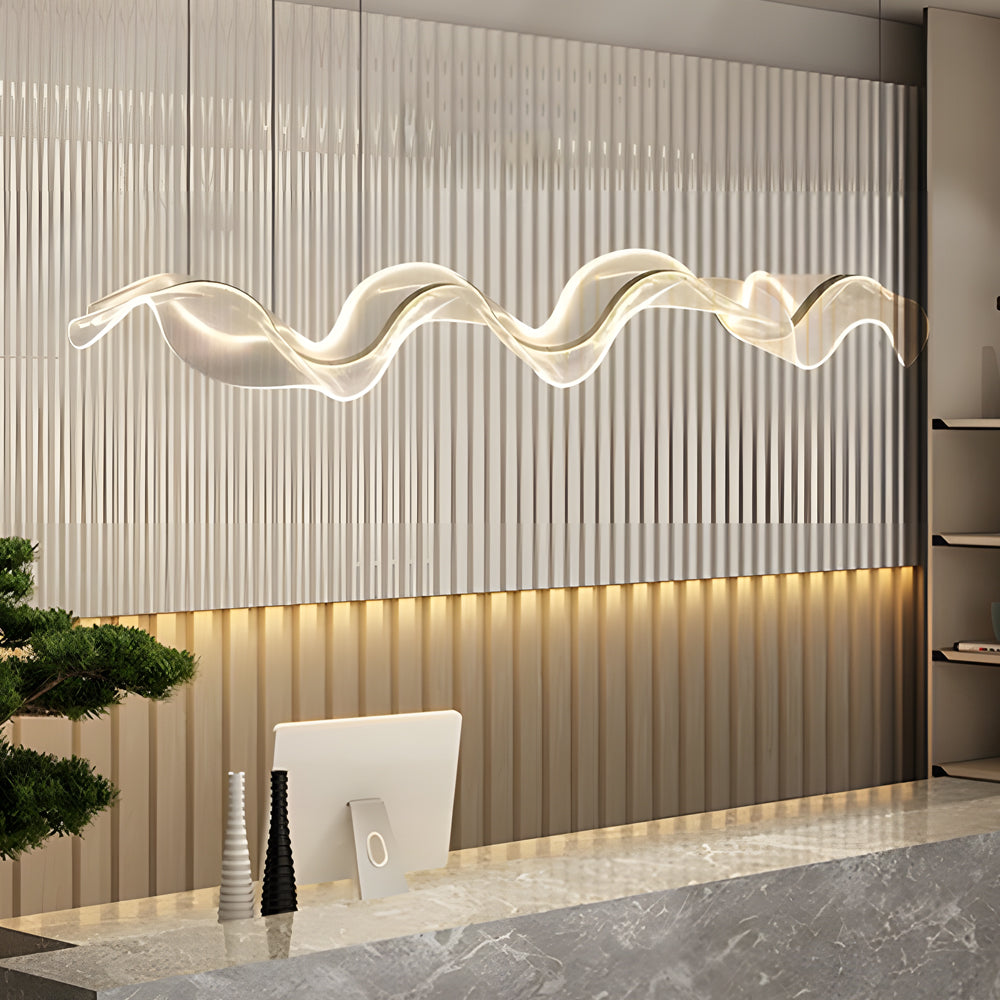 Ribbon Wave LED Pendant Light – Modern Linear Suspension for Dining and Living Spaces