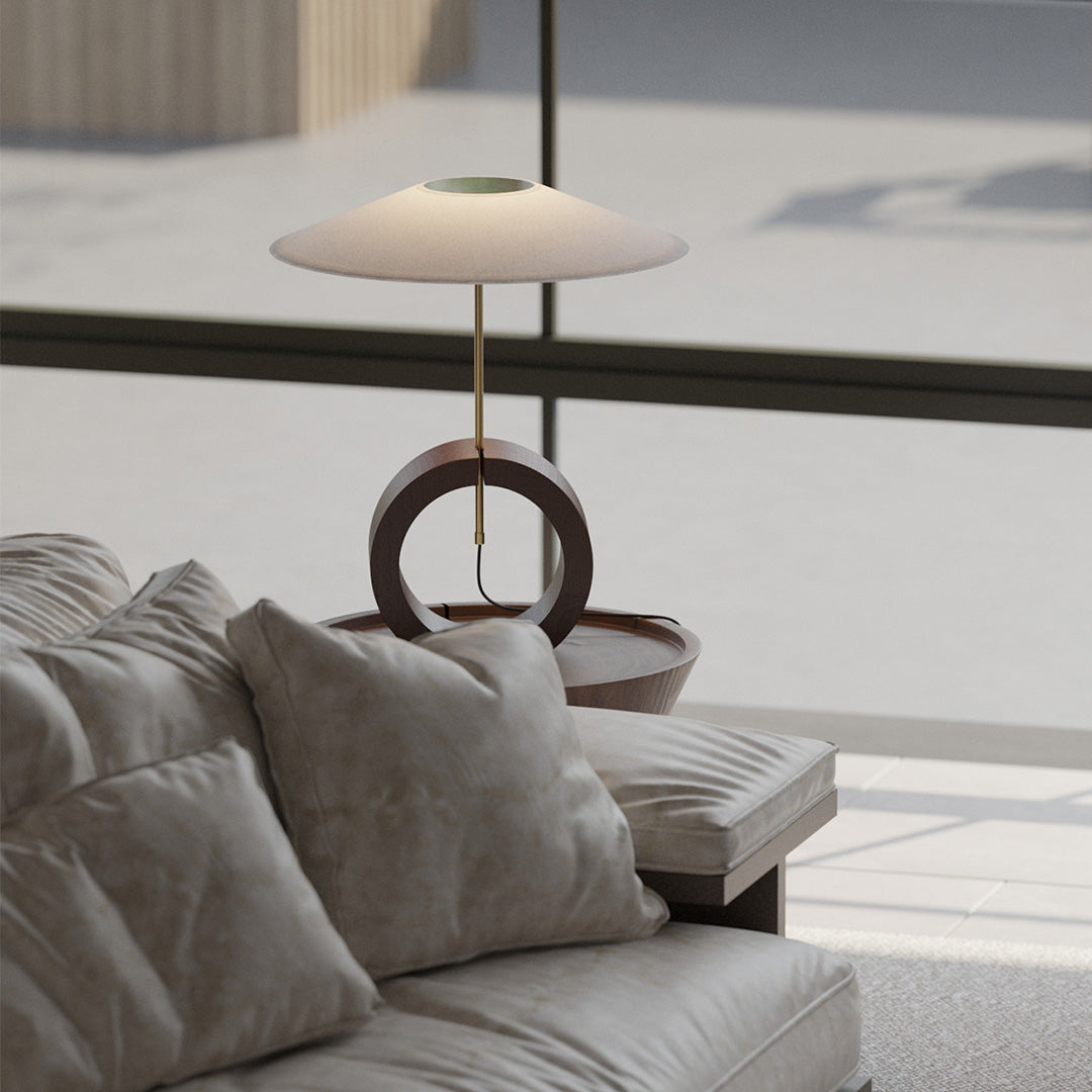 Nordic Walnut Wood Table Lamp with Beige Fabric Shade