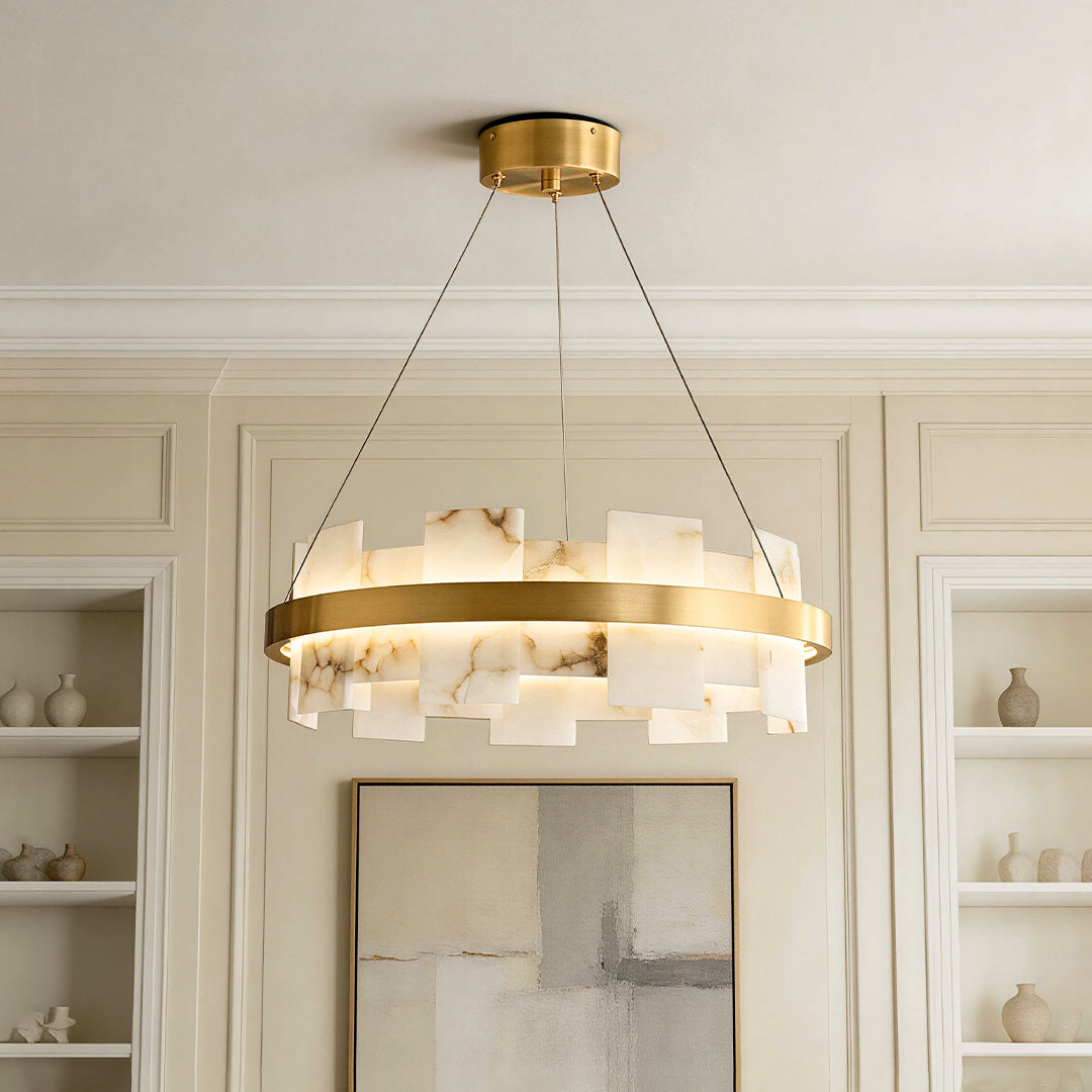 Aurelia Copper Modern Chandelier with Cloud Stone Shade