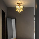 Geometric Star Semi-Flush Ceiling Light in Metal and Glass