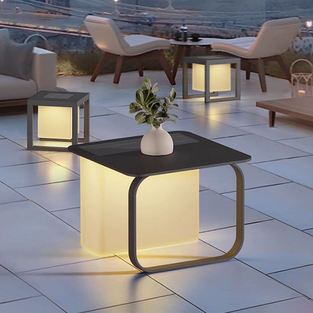 Solar-Powered Floor Lamp with Side Table – Modern Outdoor Lighting