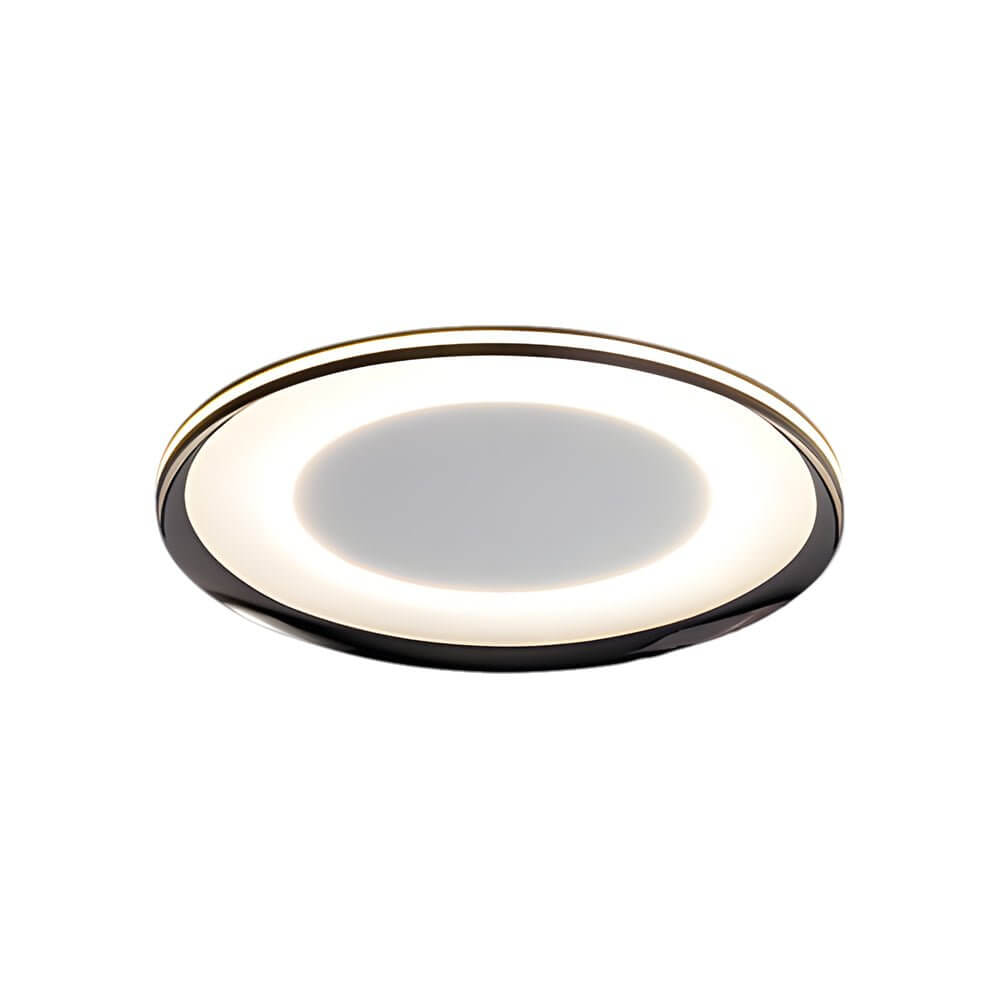 Round LED Flush Ceiling Light in Matte Black with Layered Halo Illumination