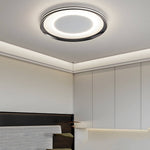 Round LED Flush Ceiling Light in Matte Black with Layered Halo Illumination