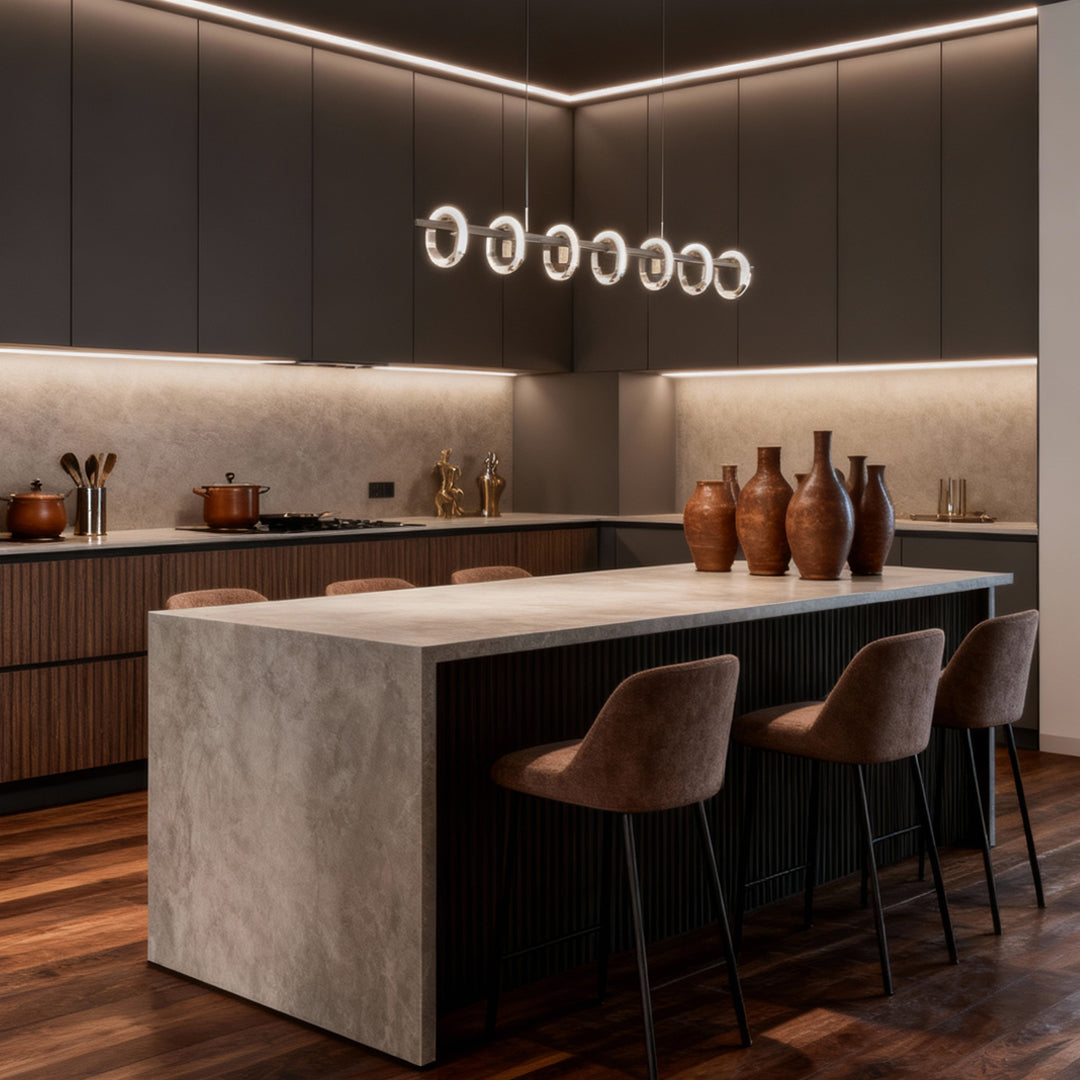 Italian Linear LED Pendant Light with Adjustable Gold Chain
