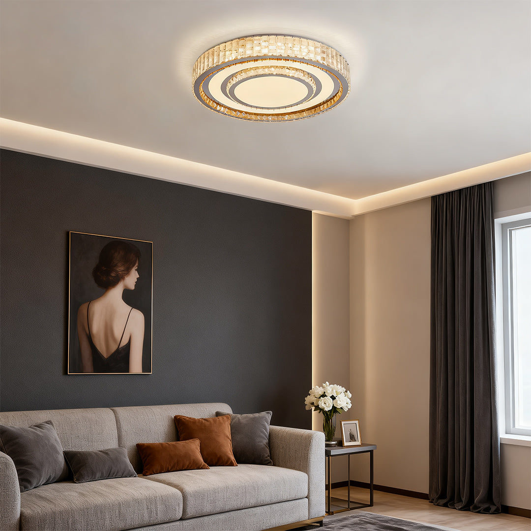 Luxury Crystal Flush Mount Ceiling Light with Chrome Frame, LED Integrated