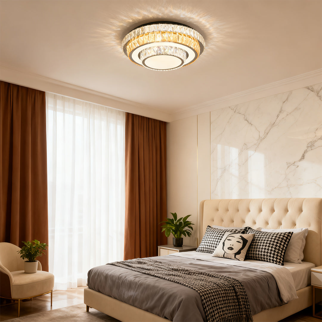 Crystal Flush Mount Ceiling Light with Chrome Frame, Modern LED Ceiling Lamp