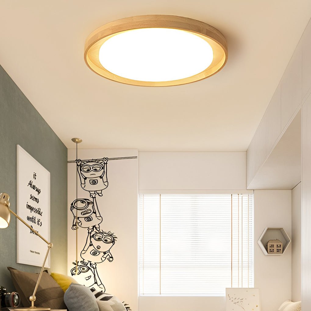 Round Dimmable Led Wooden Nordic Ceiling Lights Fixture Flush Mount Ceiling Lamp