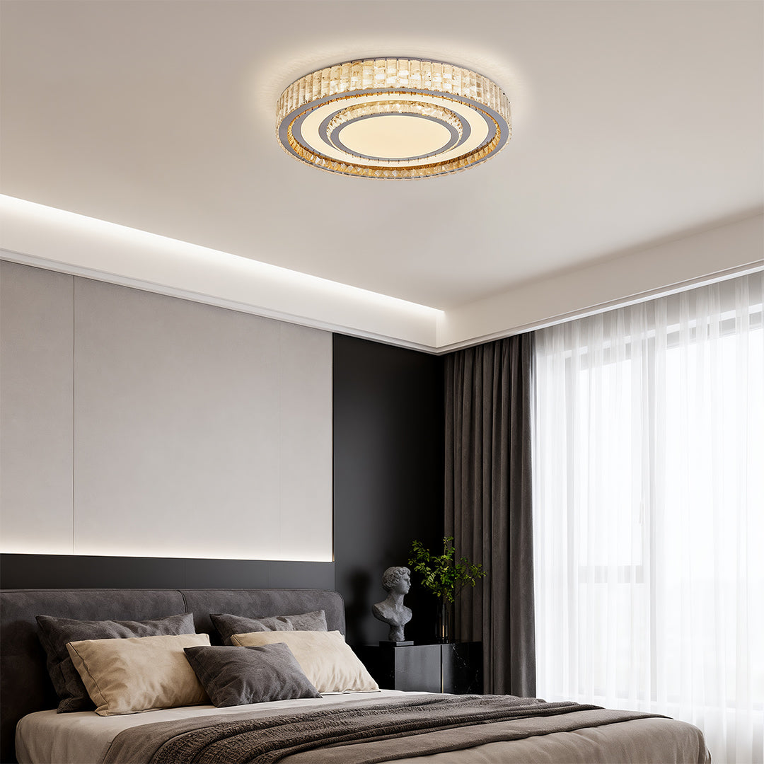 Luxury Crystal Flush Mount Ceiling Light with Chrome Frame, LED Integrated