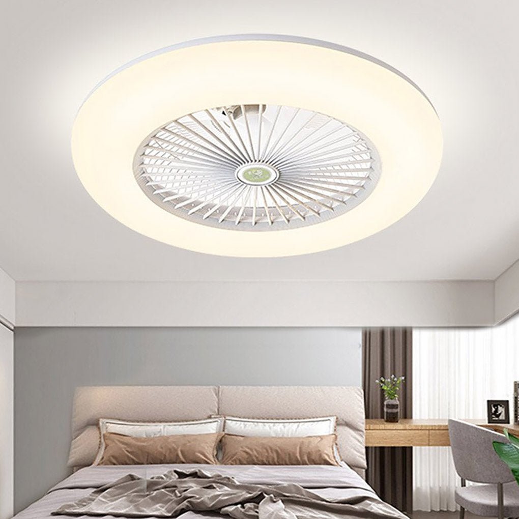 Lumina Round Flush Mount LED Ceiling Fan with Remote – Modern Bladeless Design