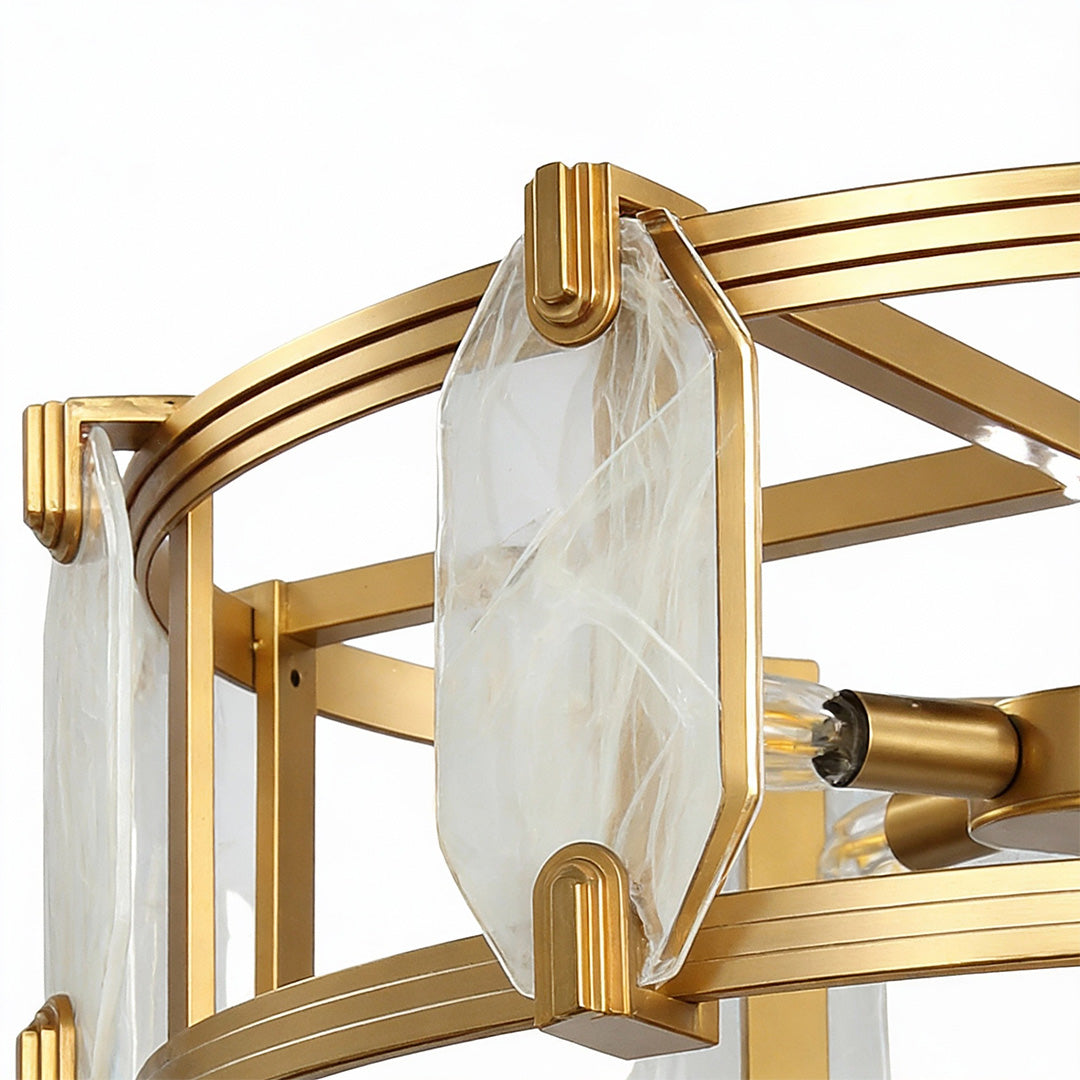 Aurelia Round Glass Chandelier in Polished Brass for Dining and Living Spaces