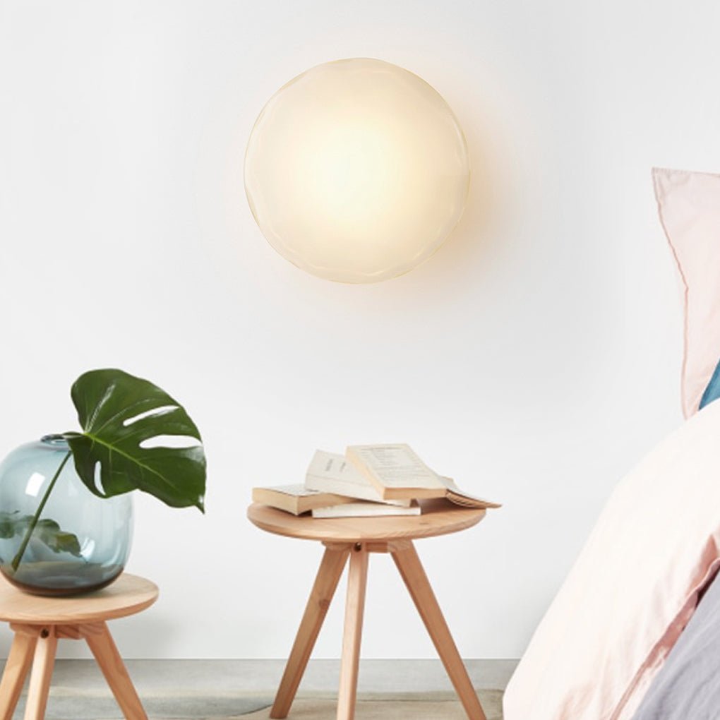 Round Glass Shell Design Wall Sconce Modern Bedside Study Wall Lamp
