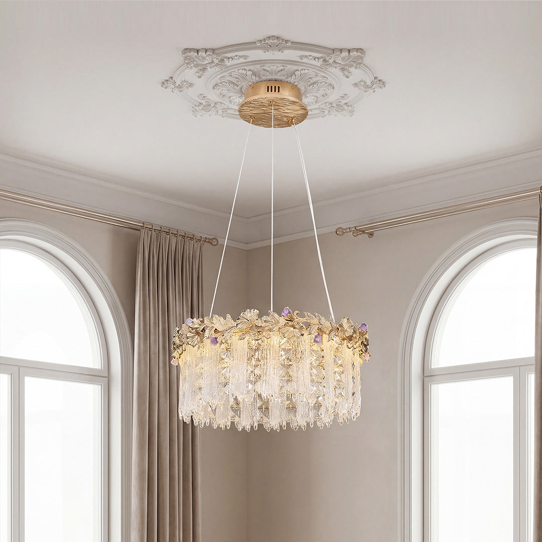 French Minimalist Crystal Chandelier in Champagne Gold Finish