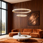 Italian Round Crystal Chandelier in Gold with LED Illumination