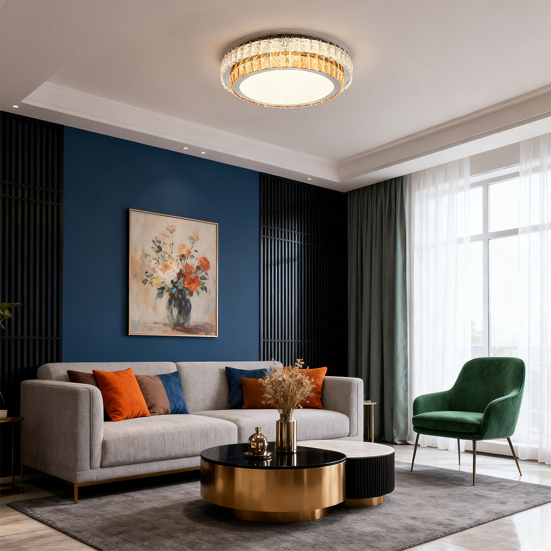 Lumina Crystal Flush Mount Ceiling Light in Chrome | Modern Minimalist LED