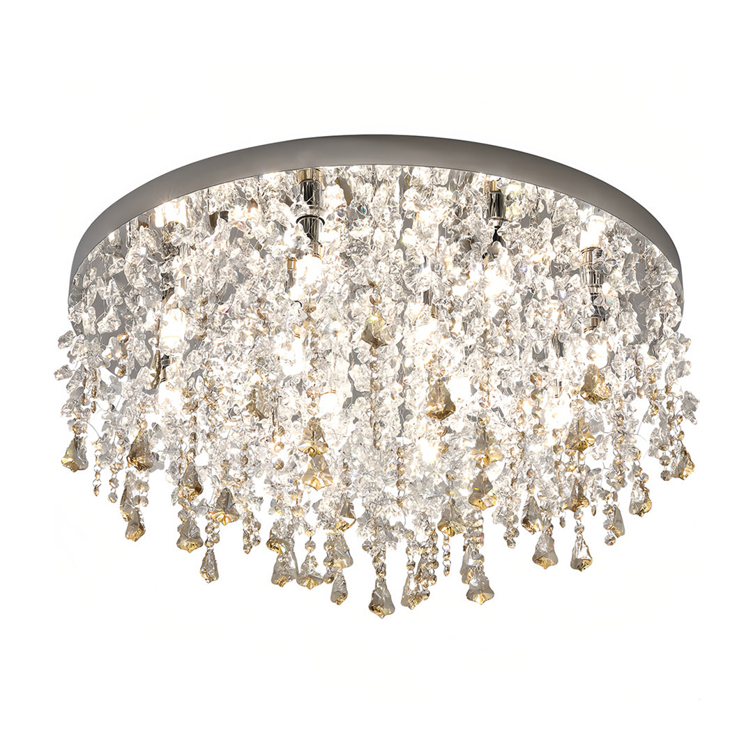 French Crystal Chandelier Ceiling Light with Gold Stainless Steel Frame