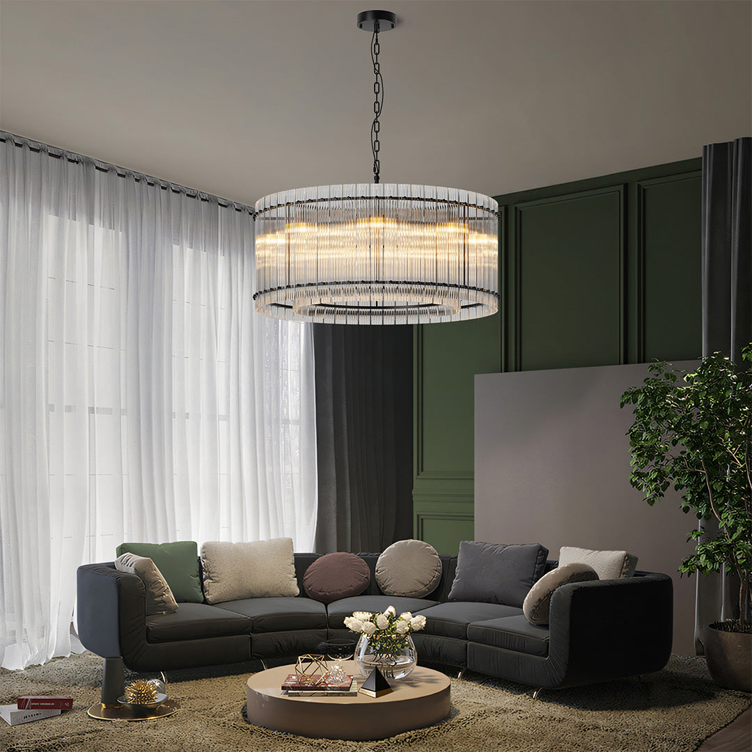 Artisan Iron and Glass Chandelier with Adjustable Chain, 8 or 10 Lights