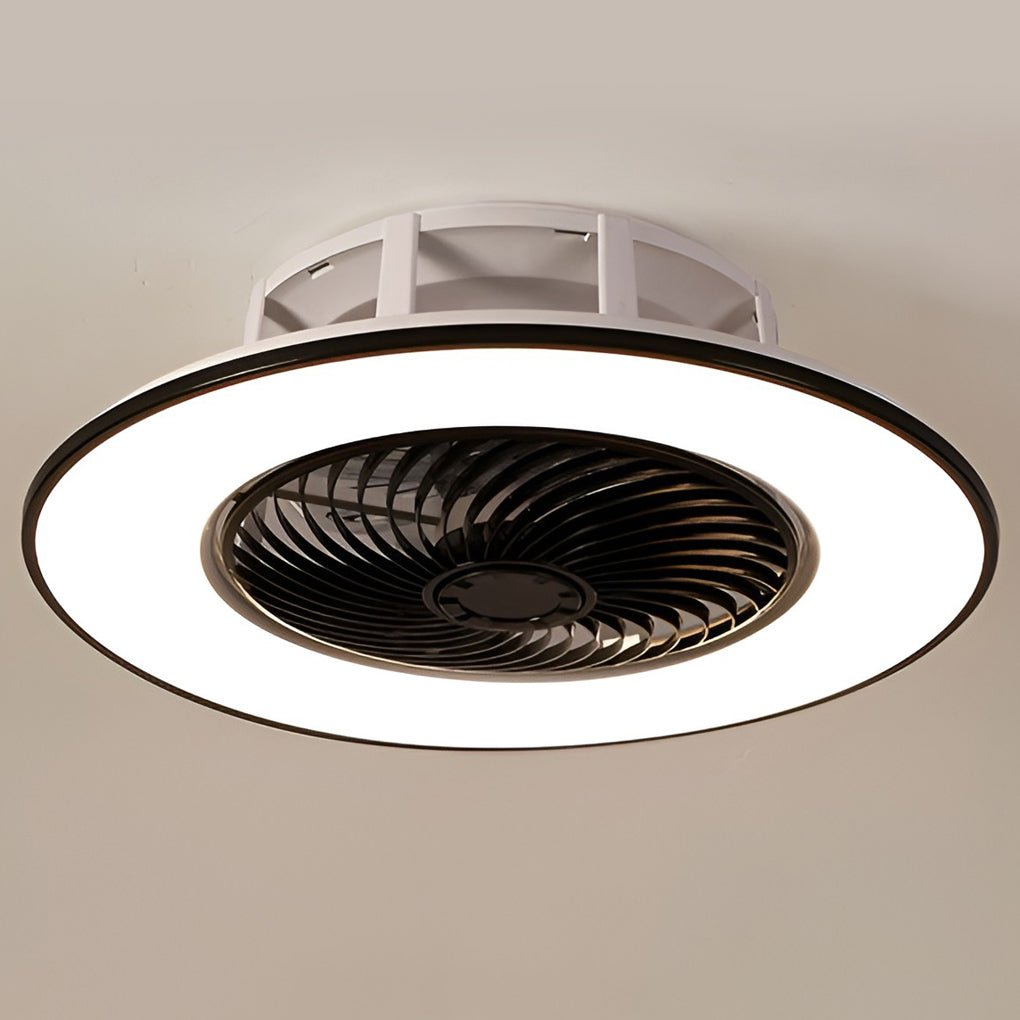 Round Stepless Dimming Led Black Modern Bladeless Ceiling Fans Lights