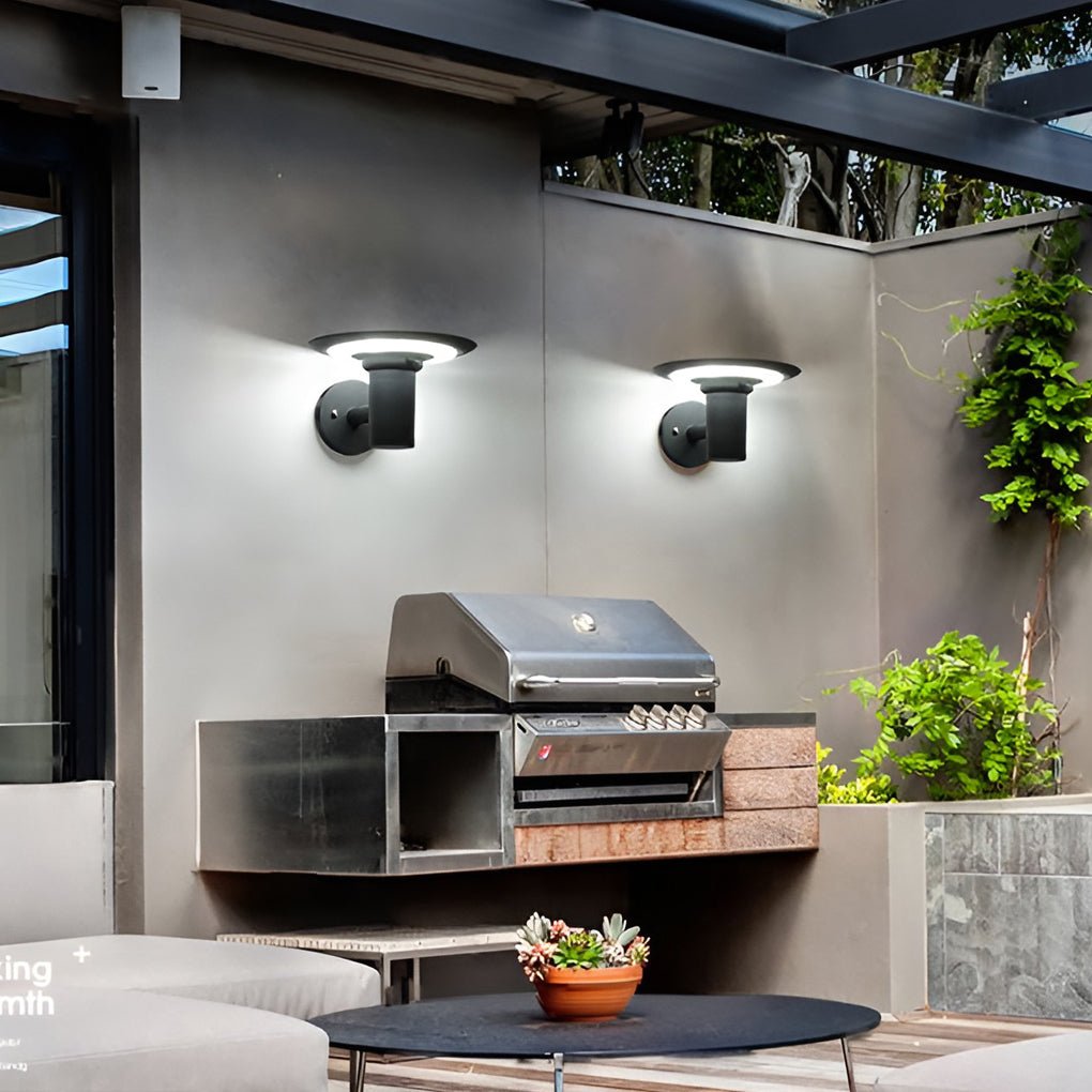Round Ufo Shaped Solar Outdoor Wall Lamp