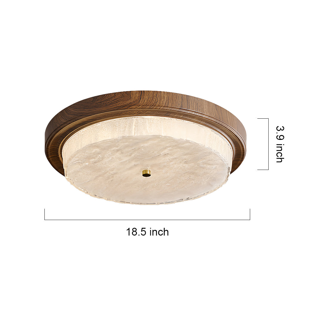 Artisan Wood Flush Mount Ceiling Light with Vintage Glass Shade