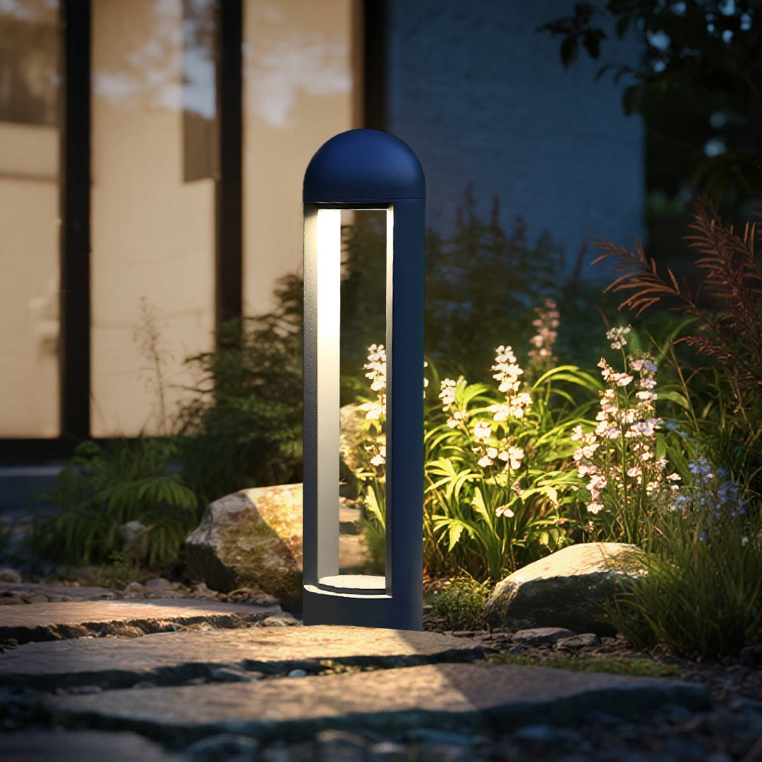 Modern Outdoor Bollard Light – Sand Gray Die-Cast Aluminum Garden Lamp