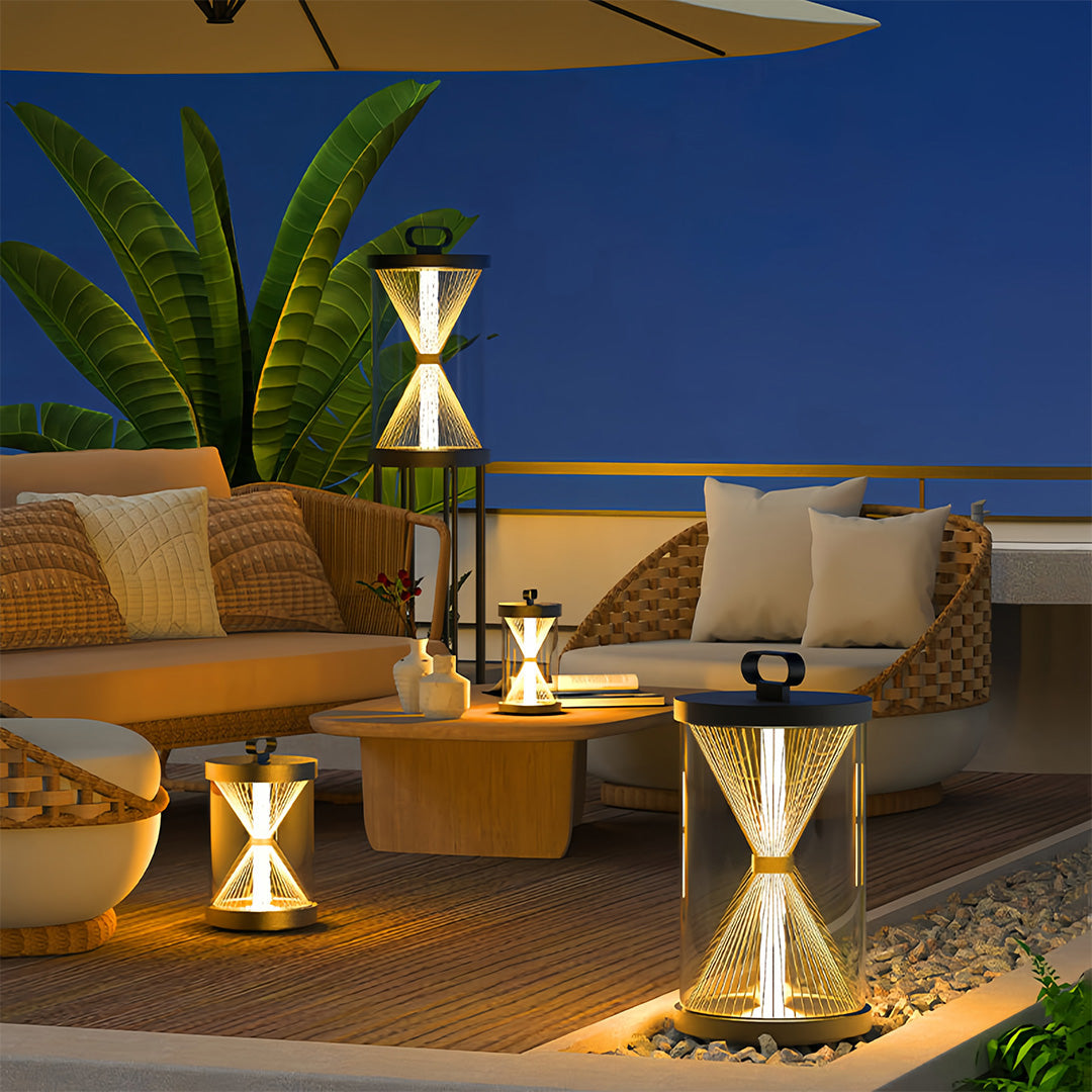 Black Hourglass Outdoor Lantern with Stainless Steel Frame