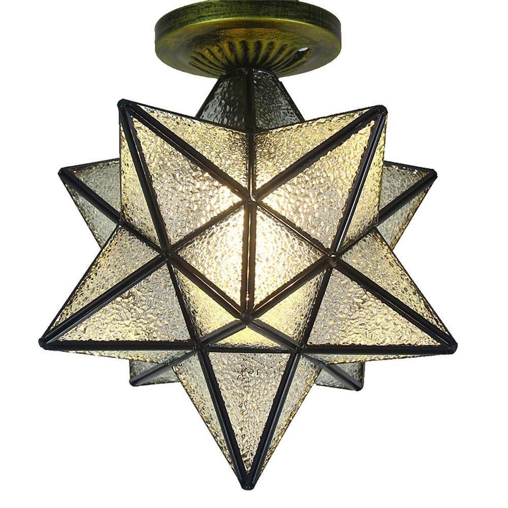 Geometric Star Semi-Flush Ceiling Light in Metal and Glass