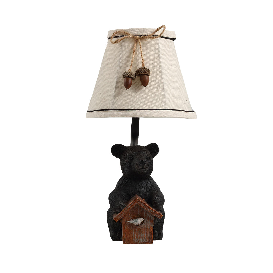 Bear Table Lamp with Fabric Shade – European Designer Resin Sculpture Light