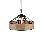 Halo Pendant Light in Black Iron and Natural Hemp Rope