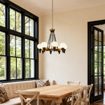 Artisan Eight-Light Globe Chandelier in Black and Clear Glass