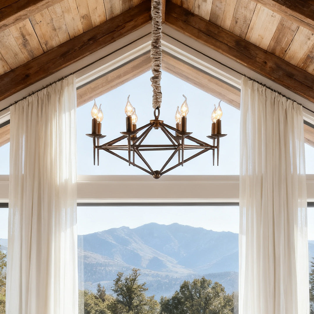 Nordic Brown Metal Chandelier with Acrylic Shades, 8-Light Candle Ceiling Fixture