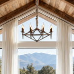 Nordic Brown Metal Chandelier with Acrylic Shades, 8-Light Candle Ceiling Fixture
