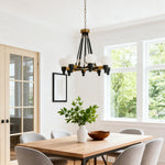Artisan Eight-Light Globe Chandelier in Black and Clear Glass