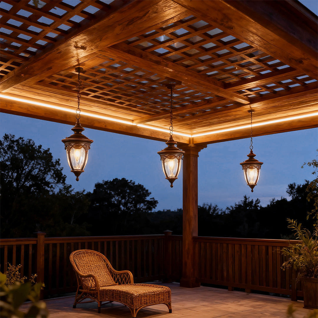 Outdoor Pendant Light with Adjustable Chain, Sand Black Aluminum & Clear Glass